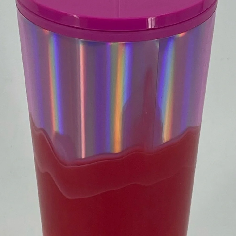 2021 Starbucks Winter Holiday Multi-Color Wave Pink Red & Metallic Tumbler 24 oz
